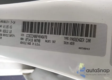 2015 Chrysler 200 Limited z USA, uszkodzony, nr VIN 1C3CCCAB6FN546078